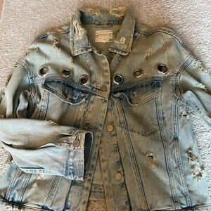 Zara Light Blue Distressed Jean Jacket with Grommets